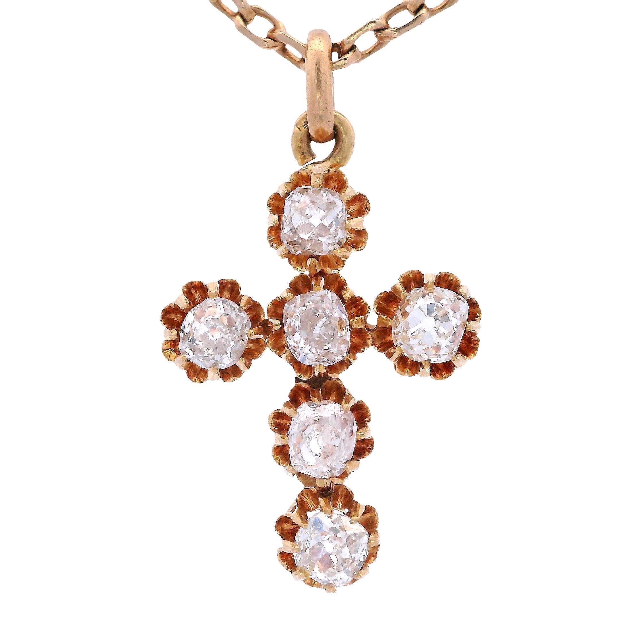 Georgian 18kt yellow Gold Pendant Cross with 1.85 CTS in Diamonds