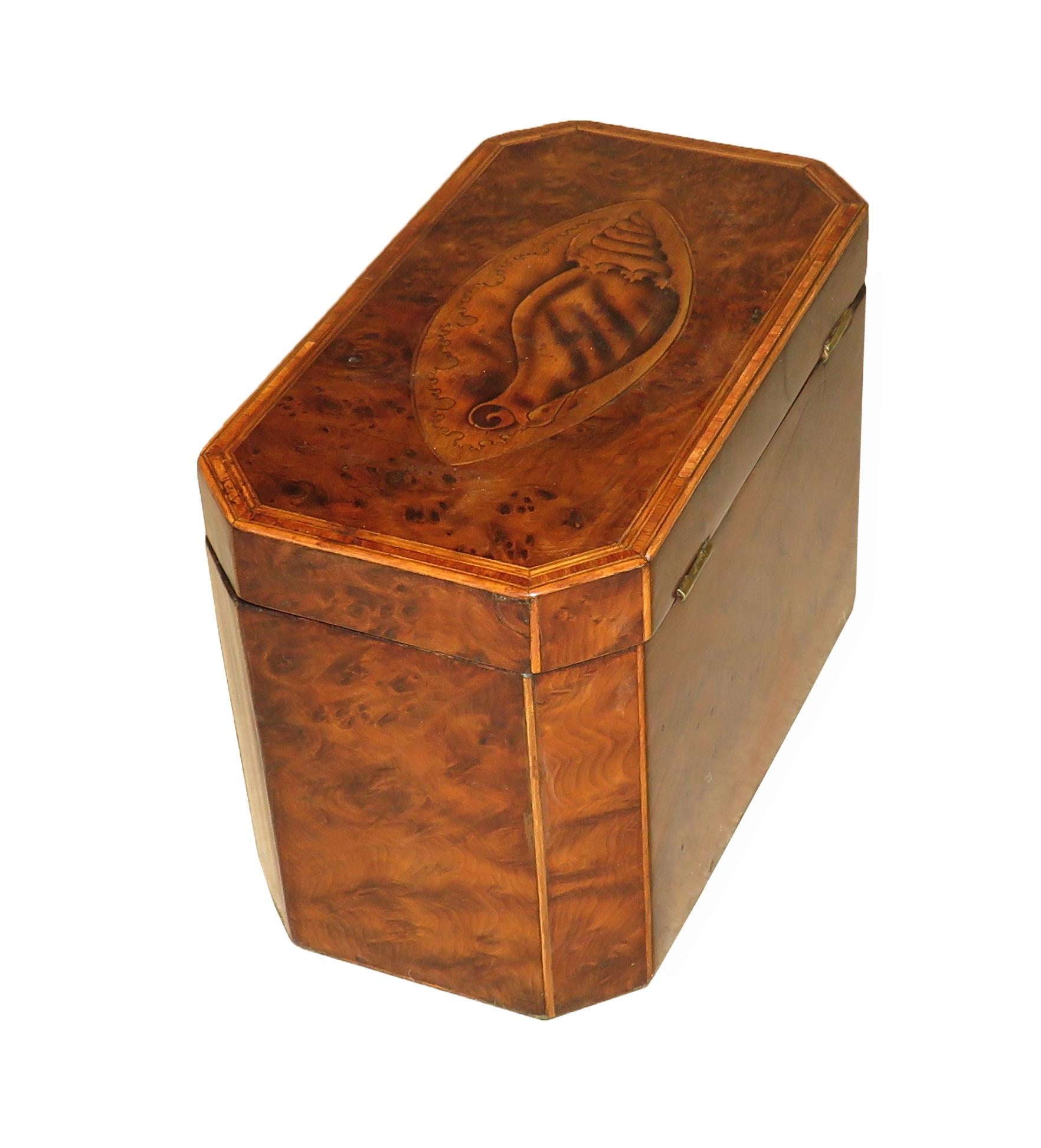 Georgian 18th Century Burr Yew Wood Octagonal Tea Caddy In Good Condition In Bedfordshire, GB