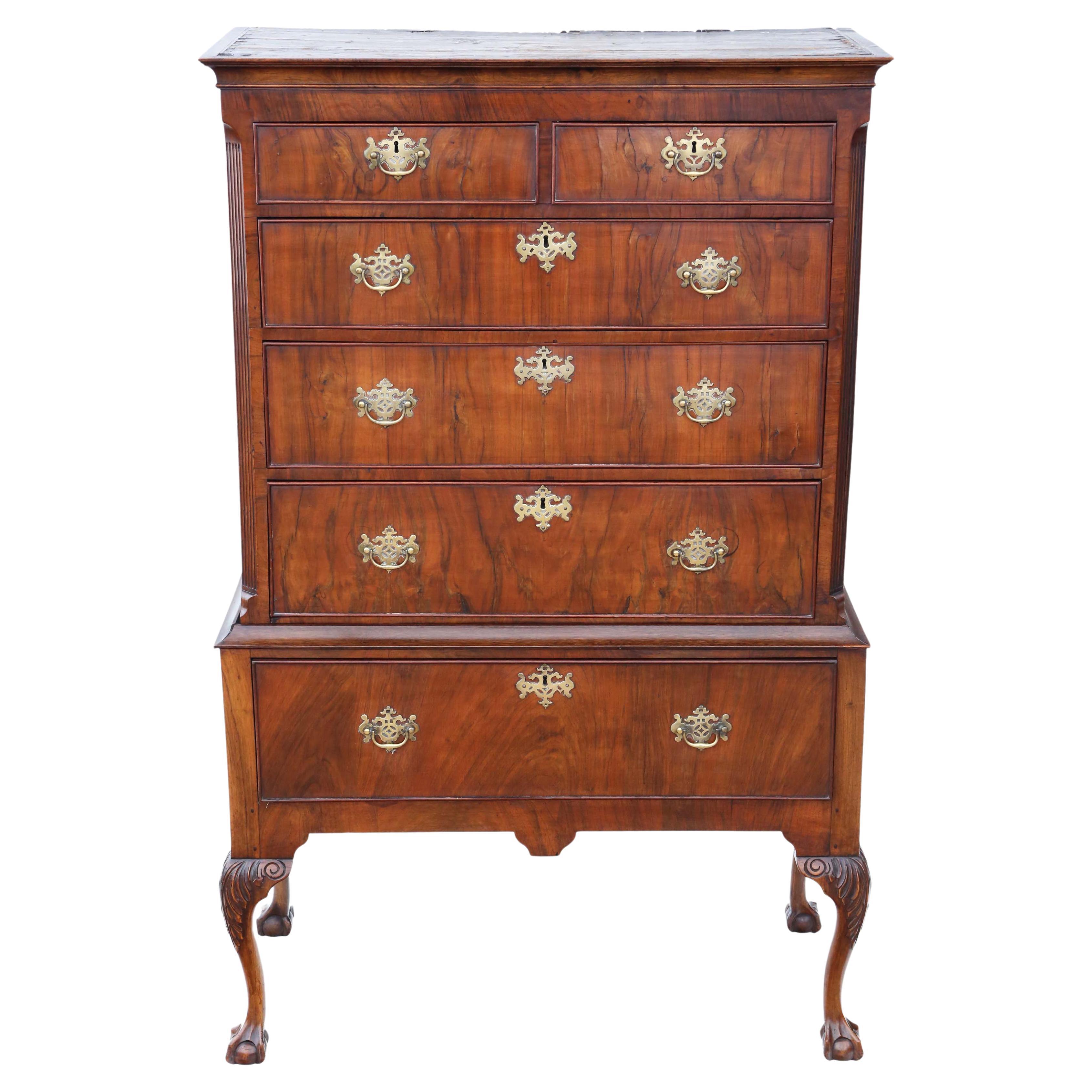 18th Century Figured Walnut Chest of Drawers on Stand For Sale