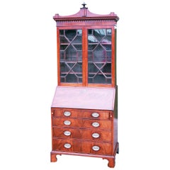 Antique Georgian 18th Century Mahogany Bureau Bookcase Cabinet