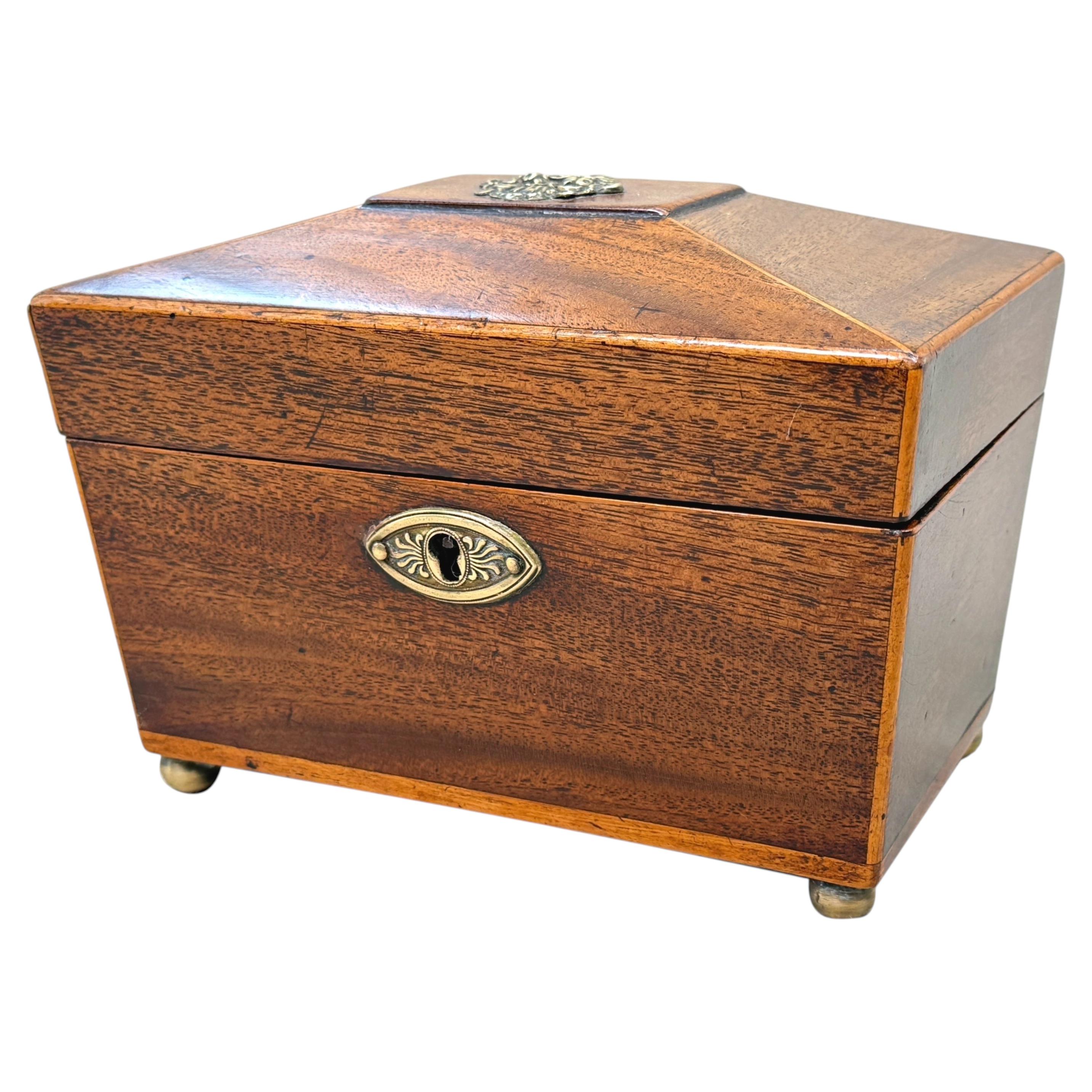 Georgian 18th Century Mahogany Sarcophagus Shaped Tea Caddy