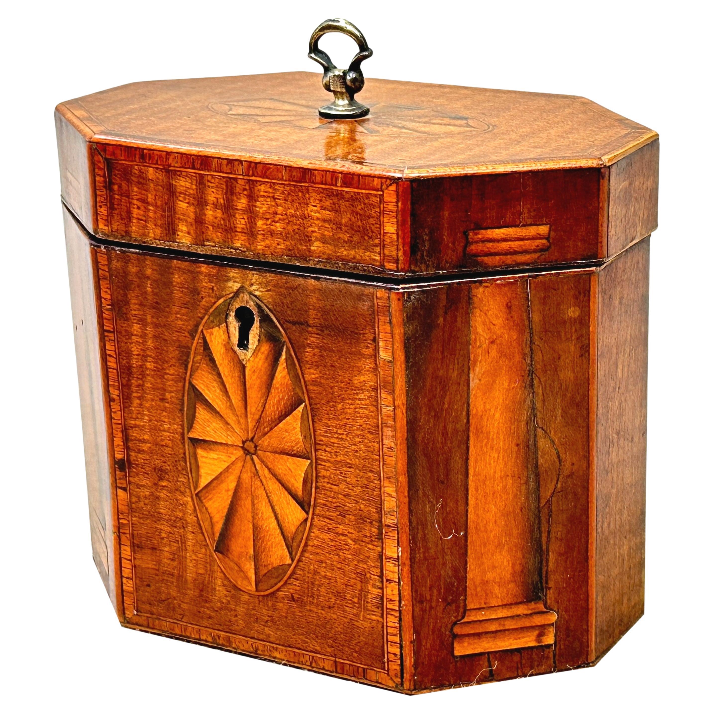 Caja de té octogonal georgiana de caoba del siglo XVIII en venta