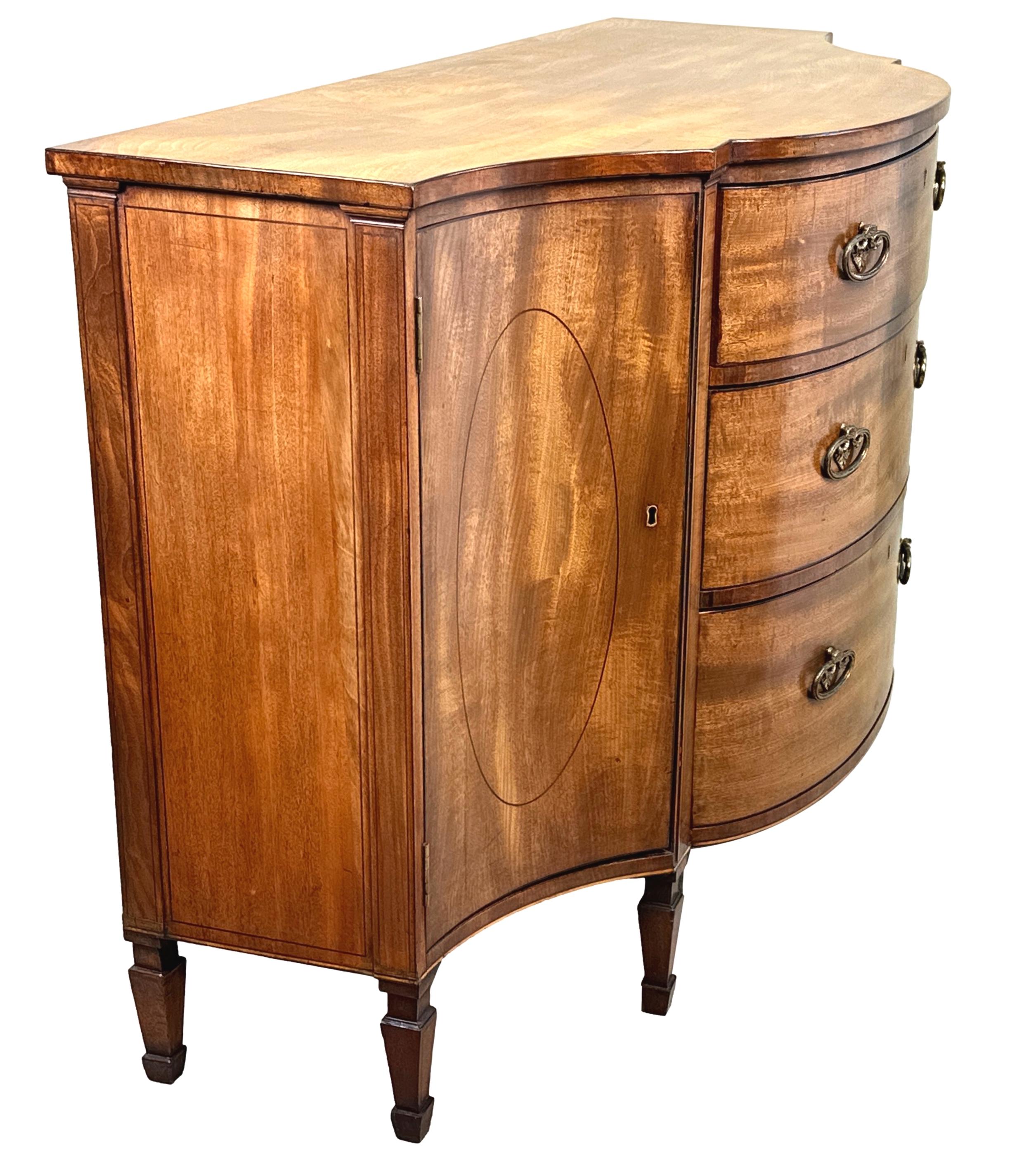Sheraton Georgian 18th Century Serpentine Side Cabinet Commode For Sale