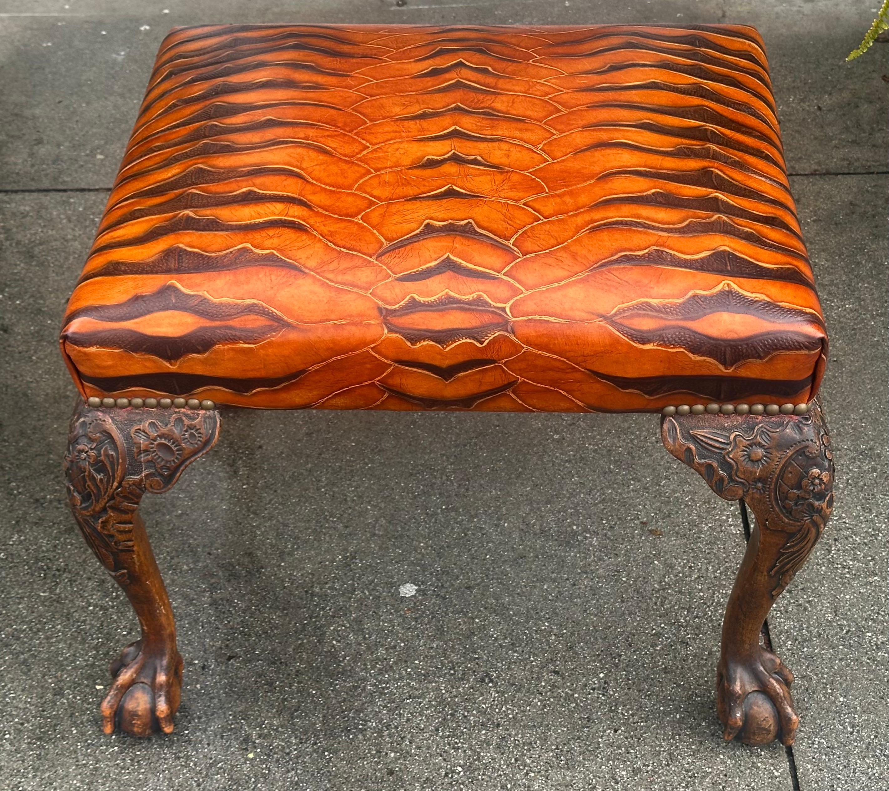 Georgian 19c Stil geschnitzt Mahagoni Fuß Hocker Ottoman Bank (Britisch) im Angebot