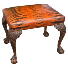 Banqueta Otomana de Caoba Tallada Estilo Georgiano 19c