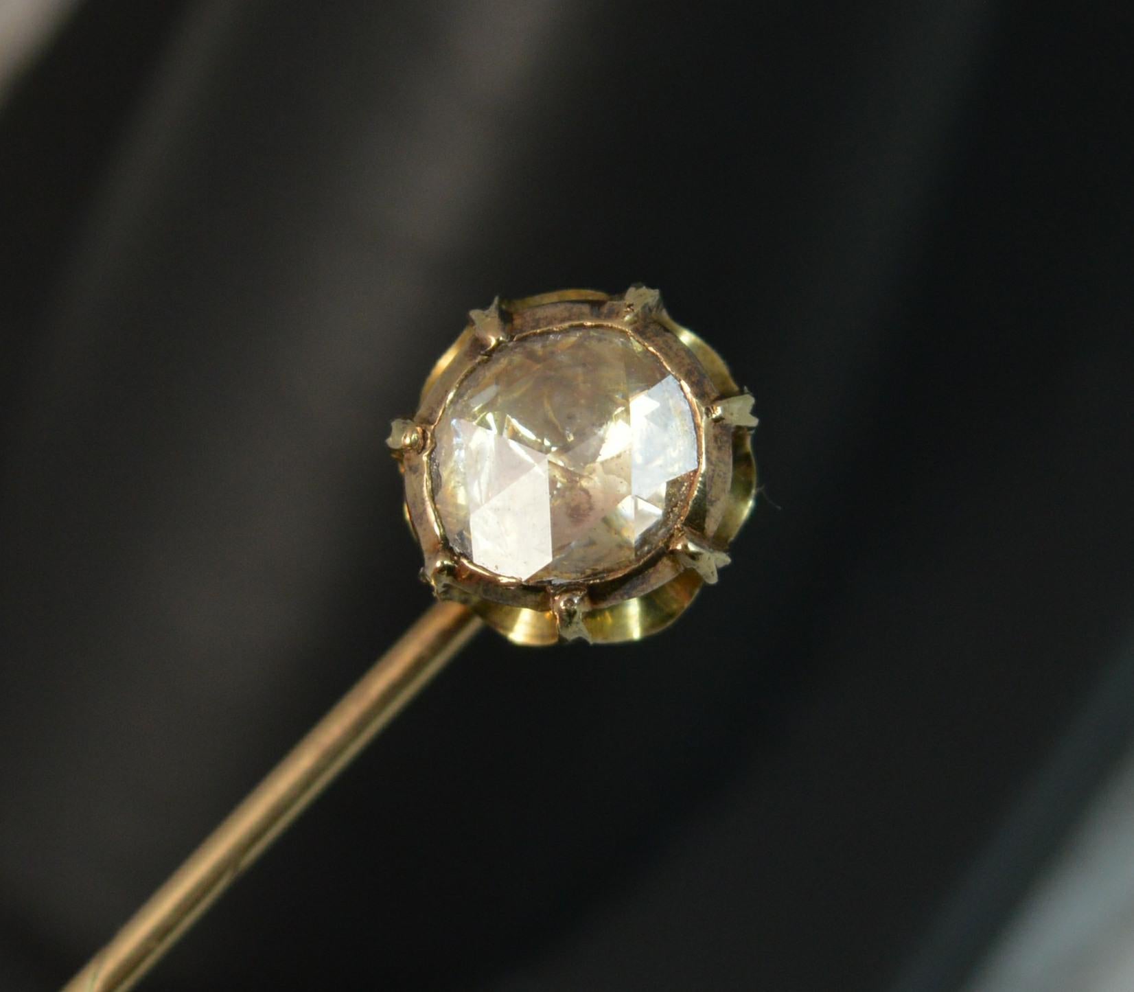 Georgian 1 Carat Foiled Rose Cut Diamond Rose Gold Stick Pin 5