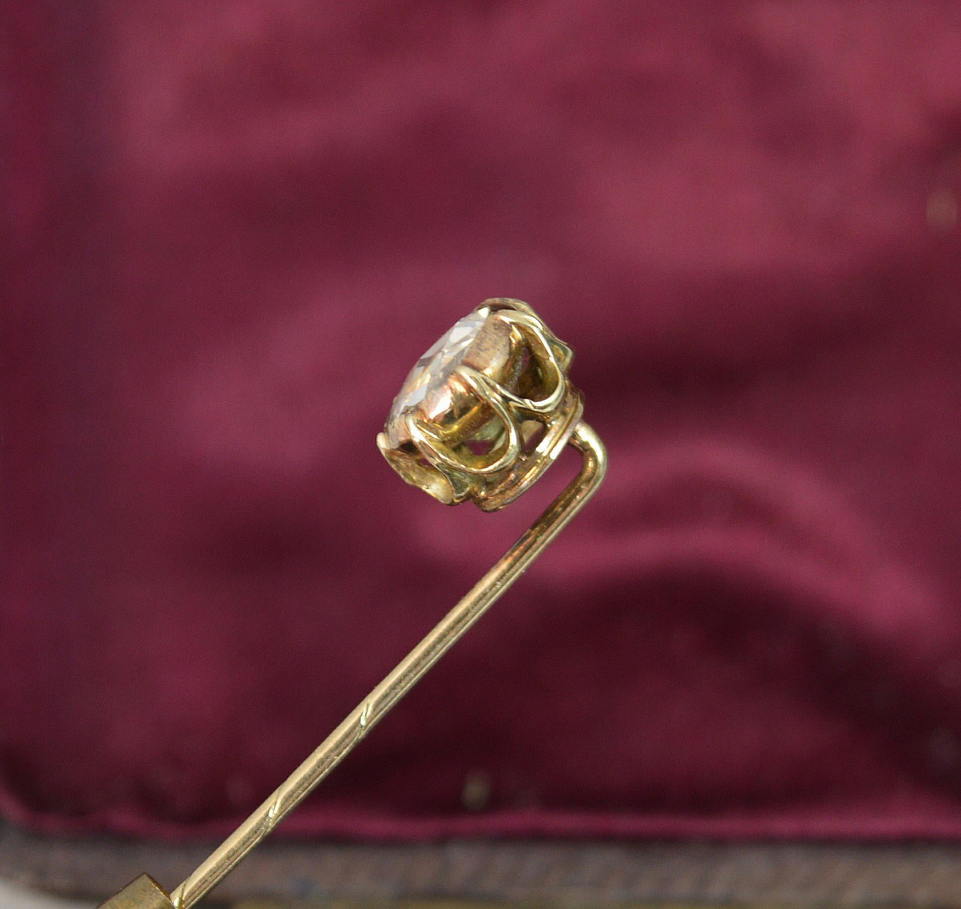 Georgian 1 Carat Foiled Rose Cut Diamond Rose Gold Stick Pin 6