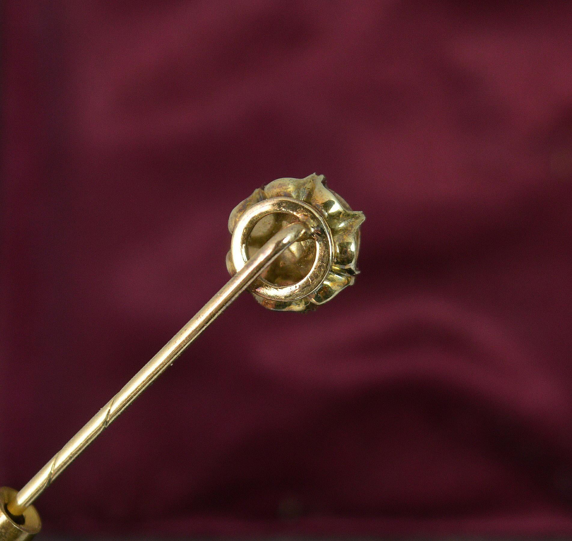 Georgian 1 Carat Foiled Rose Cut Diamond Rose Gold Stick Pin 7