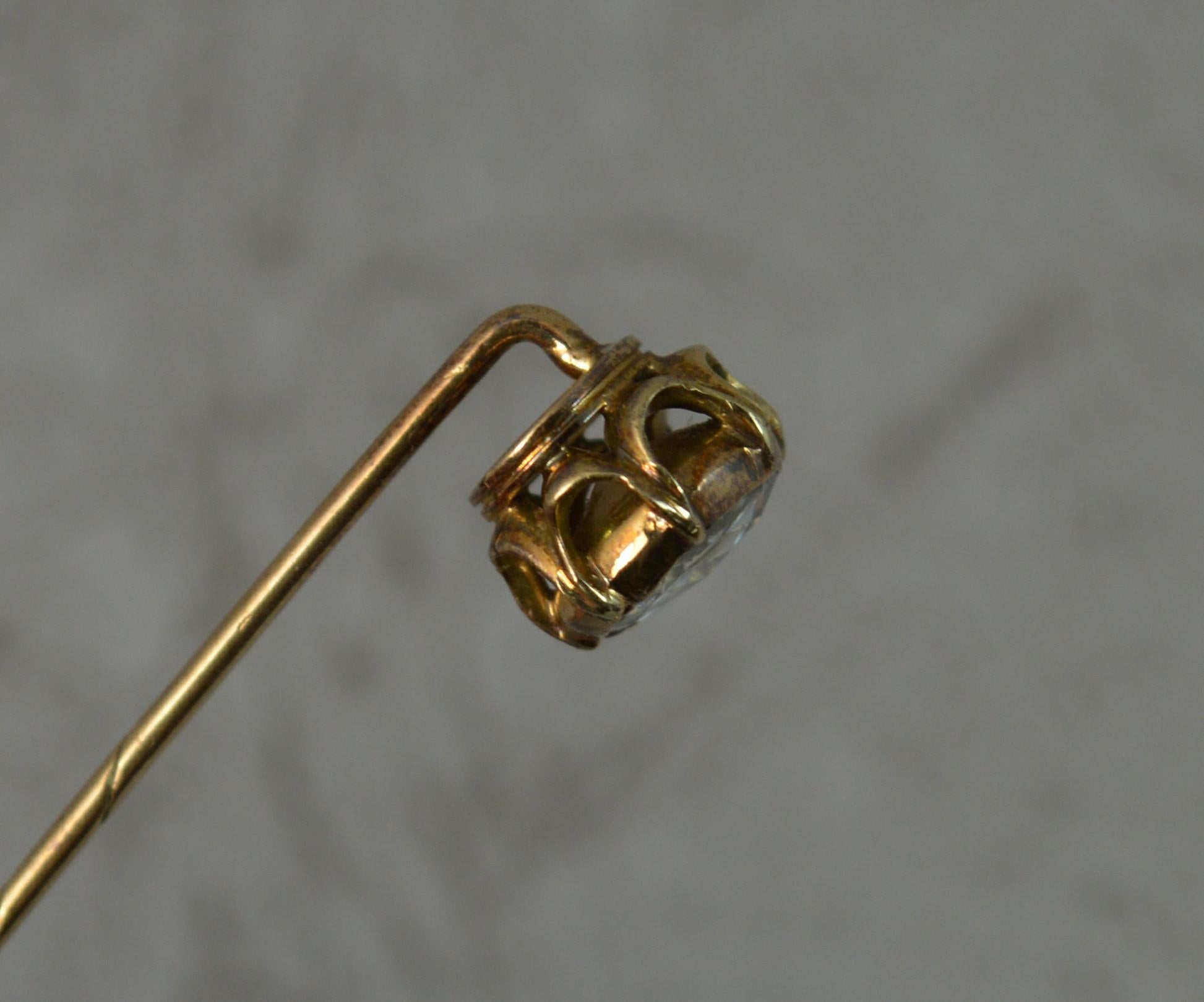 Georgian 1 Carat Foiled Rose Cut Diamond Rose Gold Stick Pin In Excellent Condition In St Helens, GB
