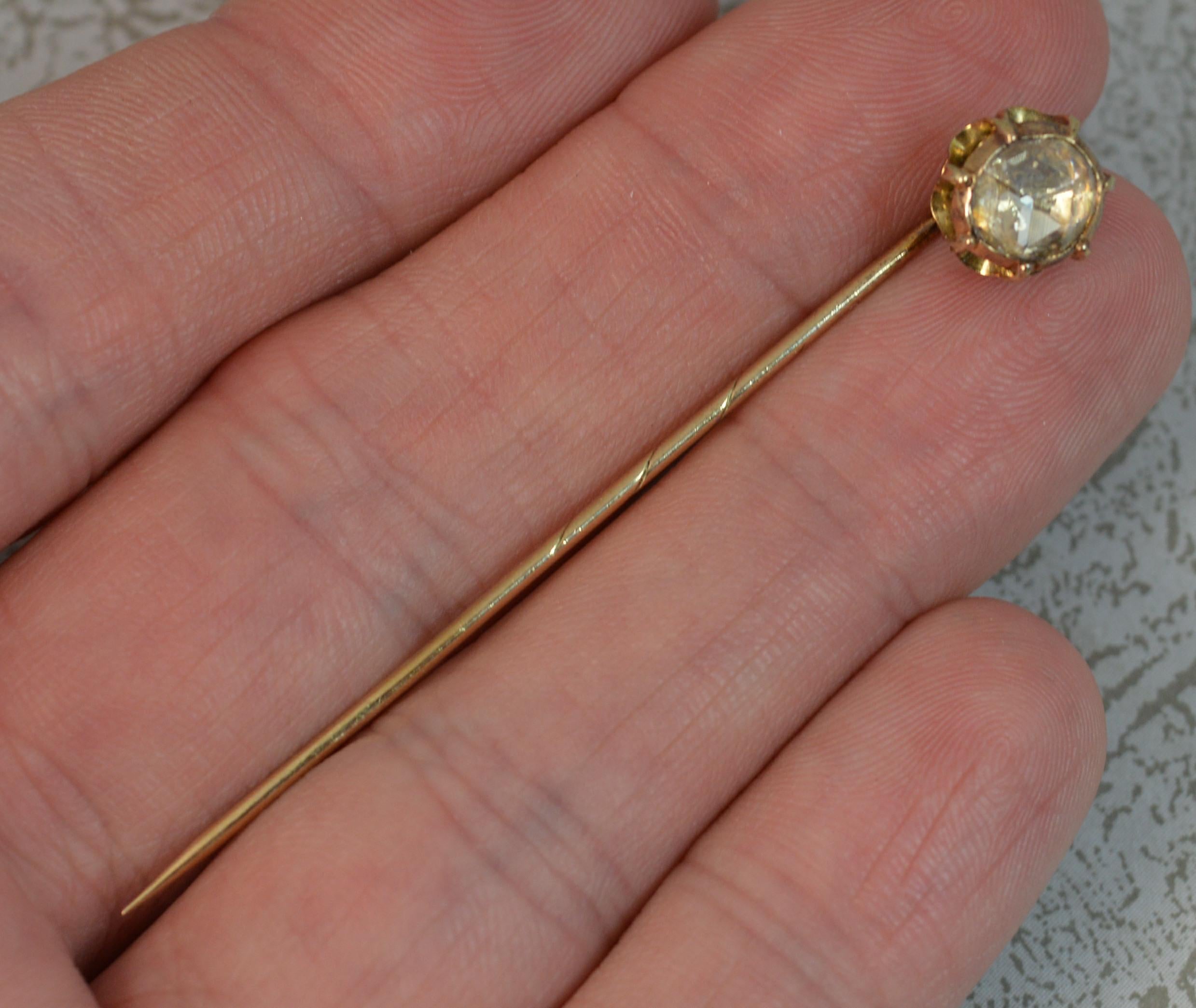Georgian 1 Carat Foiled Rose Cut Diamond Rose Gold Stick Pin 2