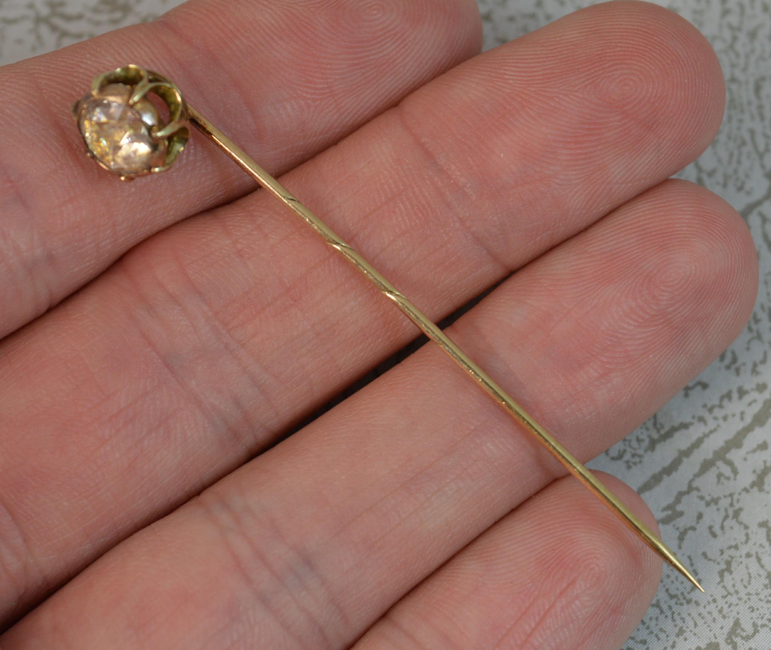 Georgian 1 Carat Foiled Rose Cut Diamond Rose Gold Stick Pin 3