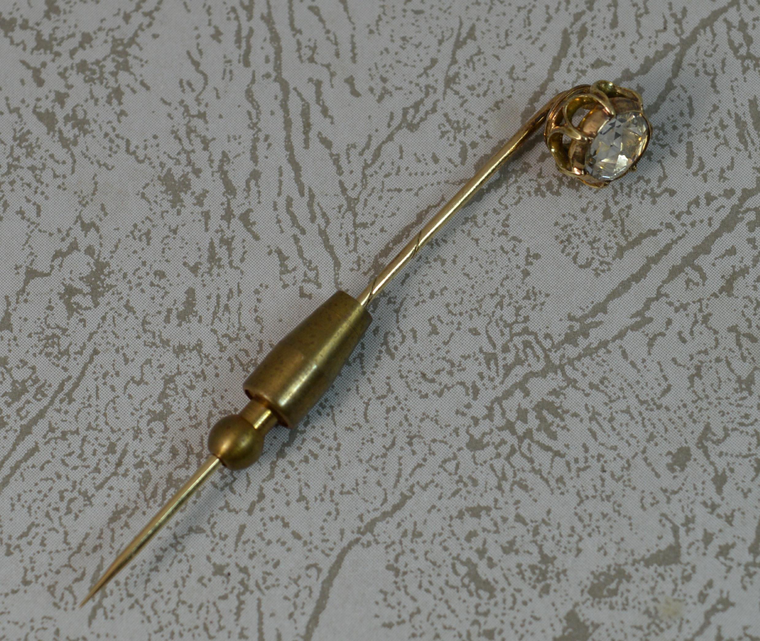 Georgian 1 Carat Foiled Rose Cut Diamond Rose Gold Stick Pin 4