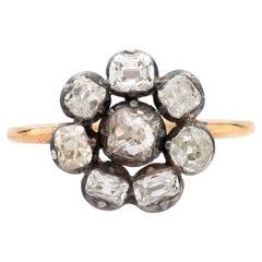 Georgian 2 carat total weight diamond 18k yellow gold silver cluster ring
