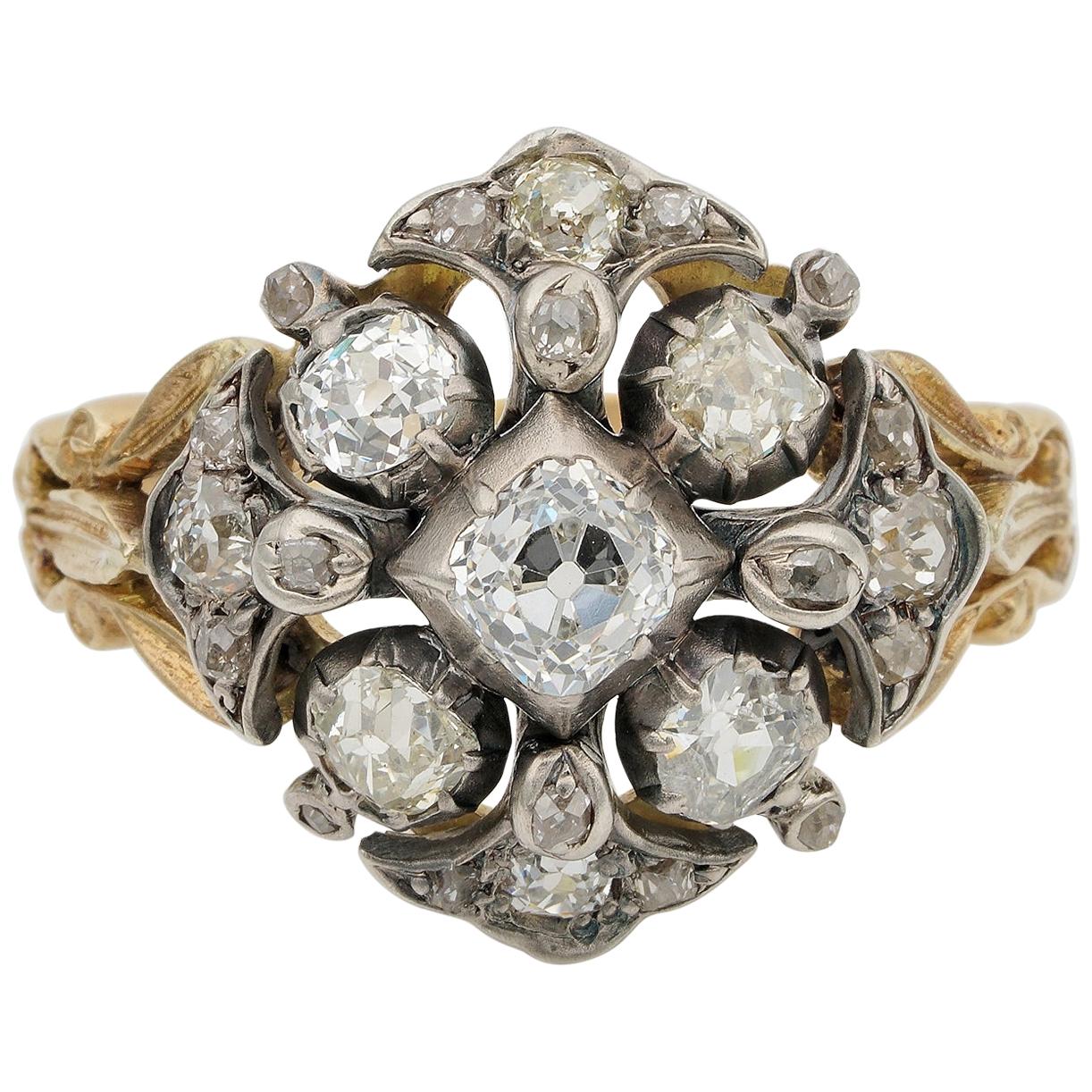 Georgian 2.0 Carat Diamond Rare Cluster Ring For Sale