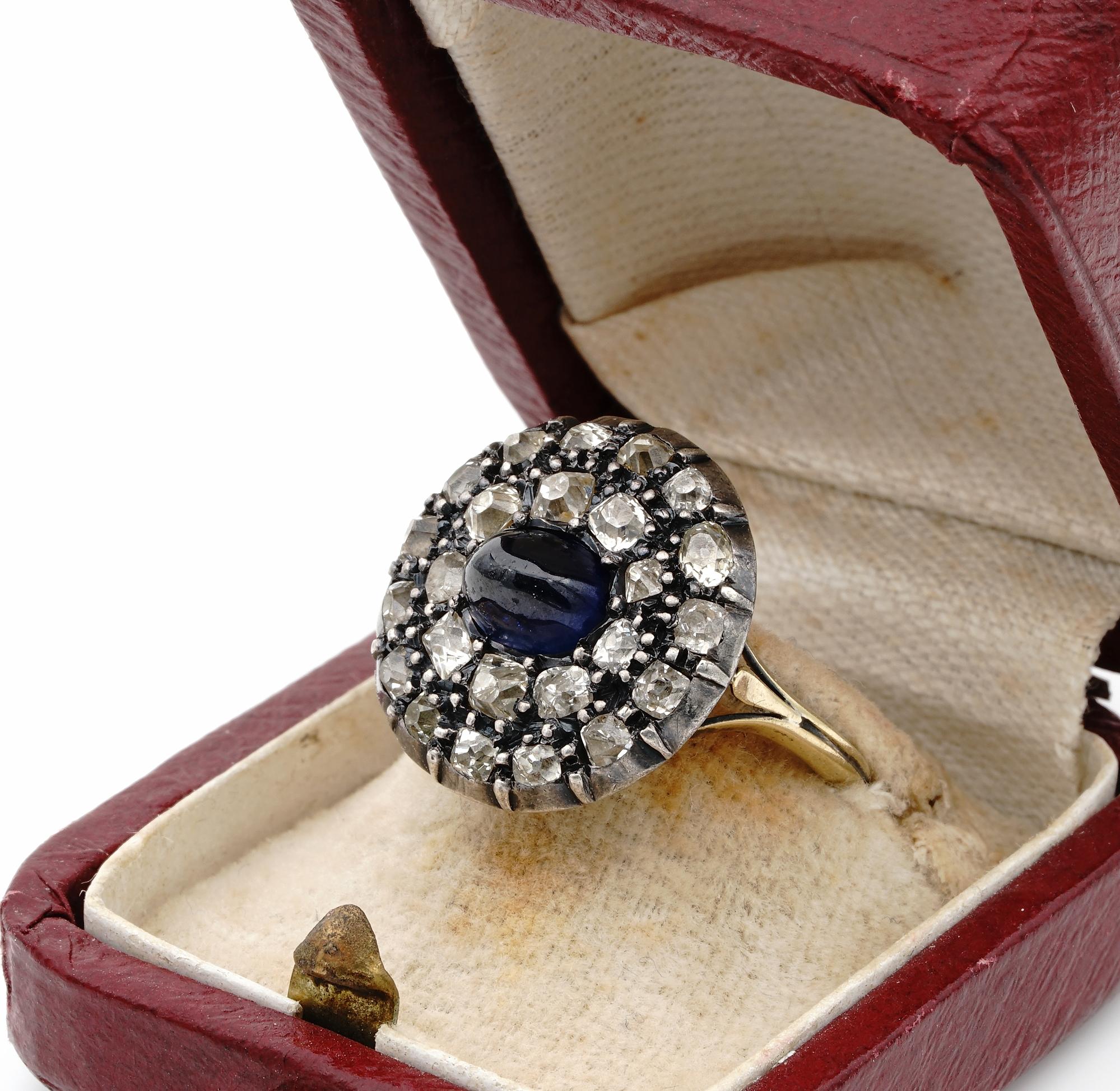 Georgian 2.0 Carat Natural Sapphire 2.40 Carat Diamond Rare Ring For Sale 2