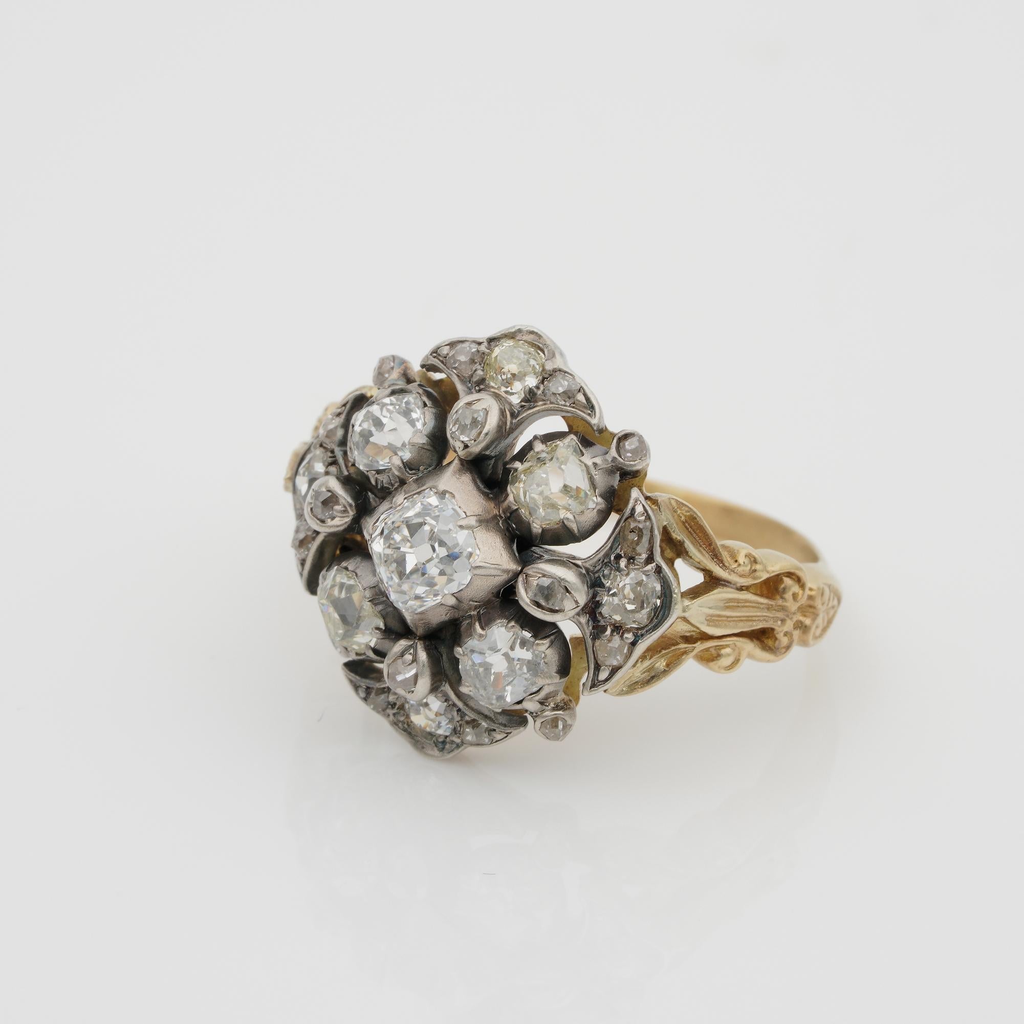 Women's Georgian 2.0 Carat Diamond Rare Cluster Ring For Sale