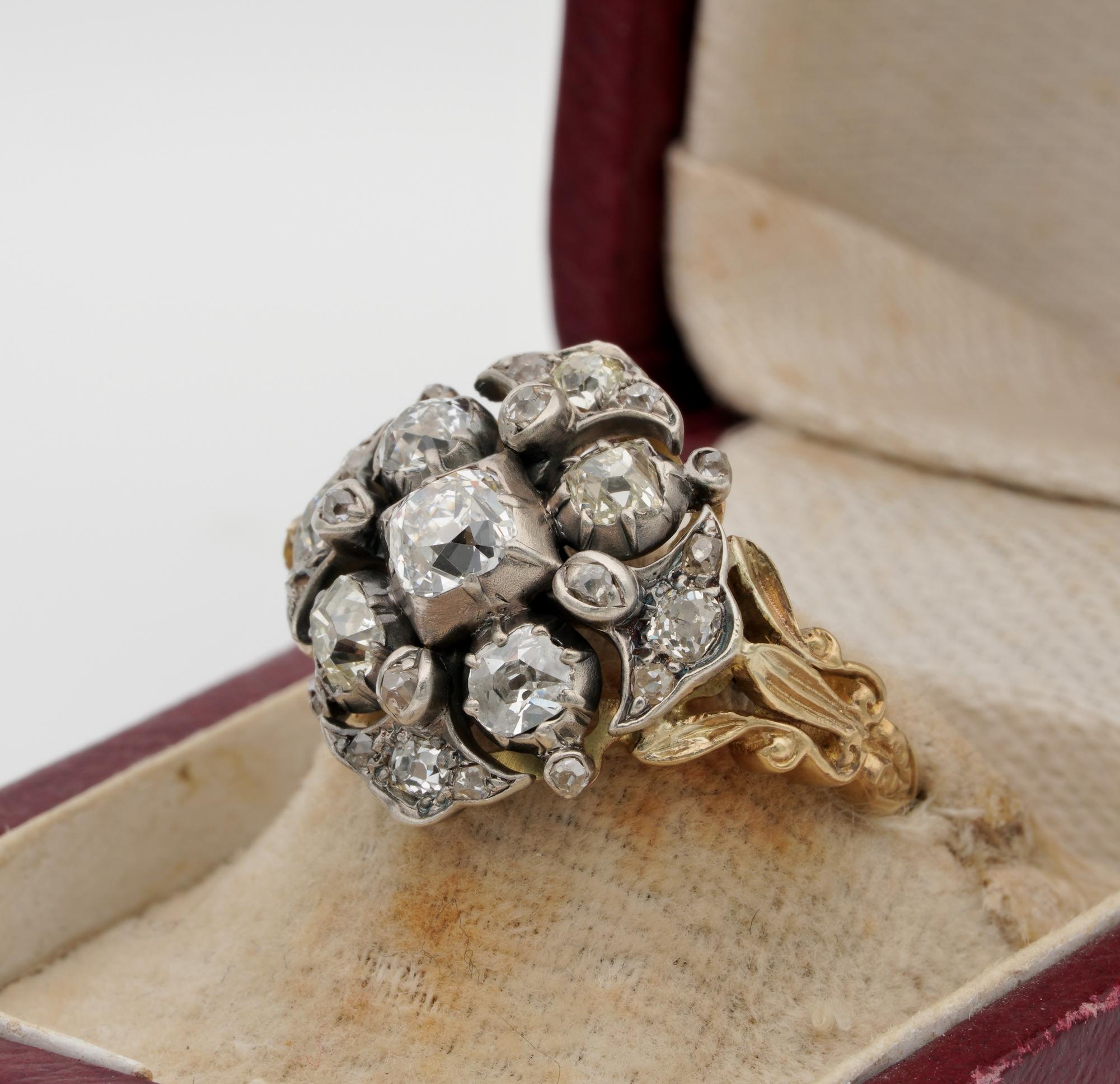 Georgian 2.0 Carat Diamond Rare Cluster Ring For Sale 1