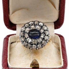Georgian 2.0 Ct Natural Sapphire 2.40 Ct Diamond Ring