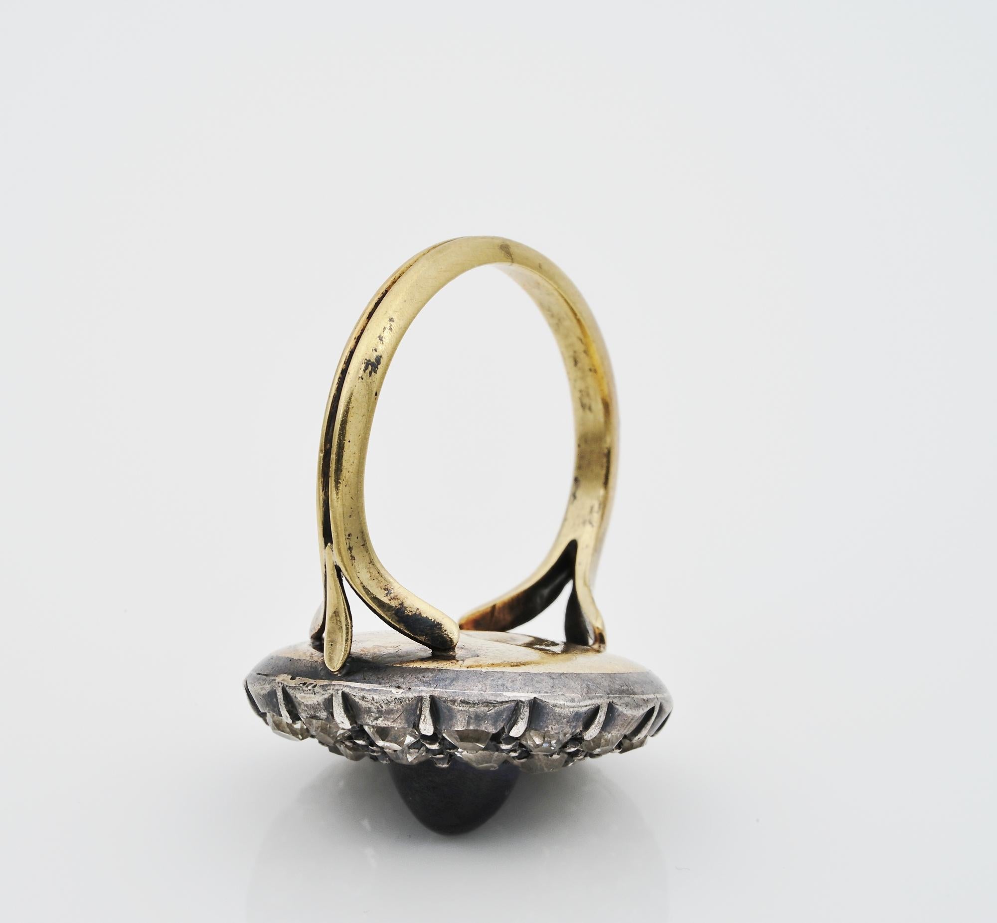 Georgian 2.0 Ct Natural Sapphire 2.40 Ct Diamond Ring For Sale 2