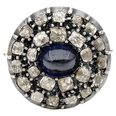 Georgian 2.0 Ct Natural Sapphire 2.40 Ct Diamond Ring