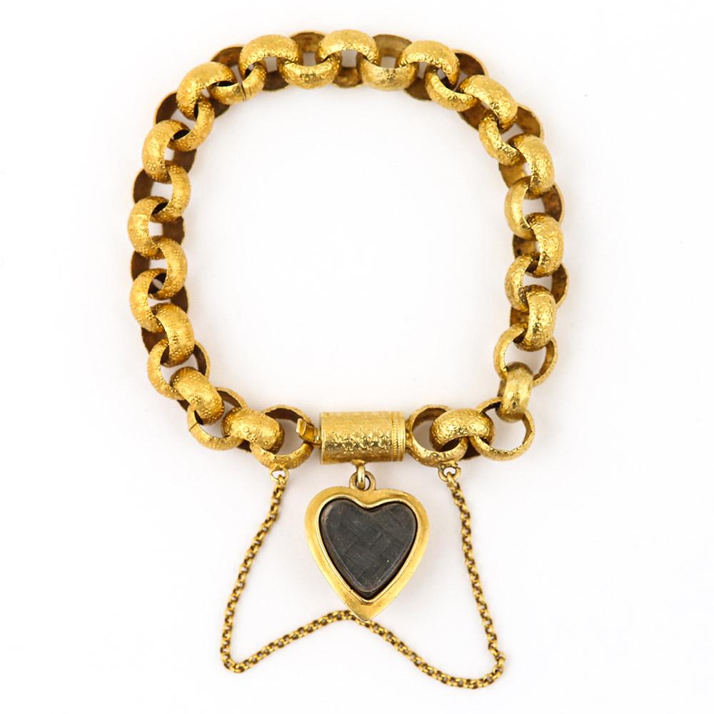 Georgian 20 Karat Gold Bracelet with Turquoise Heart Locket, circa 1820 5