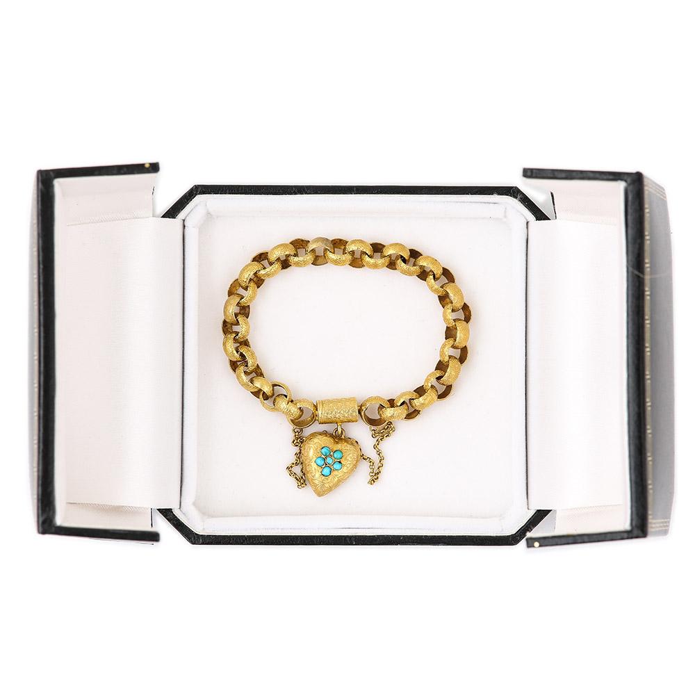 Georgian 20 Karat Gold Bracelet with Turquoise Heart Locket, circa 1820 7