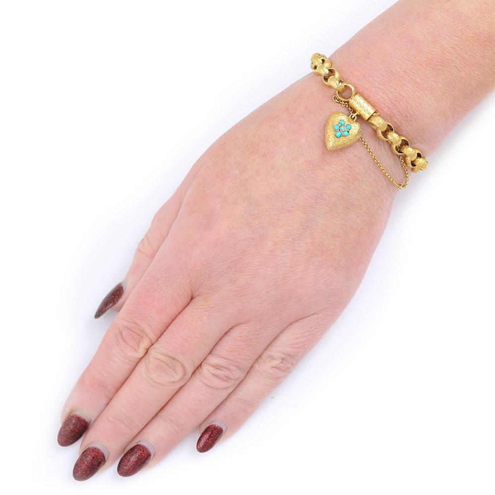 Georgian 20 Karat Gold Bracelet with Turquoise Heart Locket, circa 1820 8