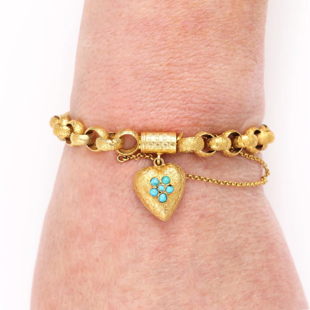 Georgian 20 Karat Gold Bracelet with Turquoise Heart Locket, circa 1820 9