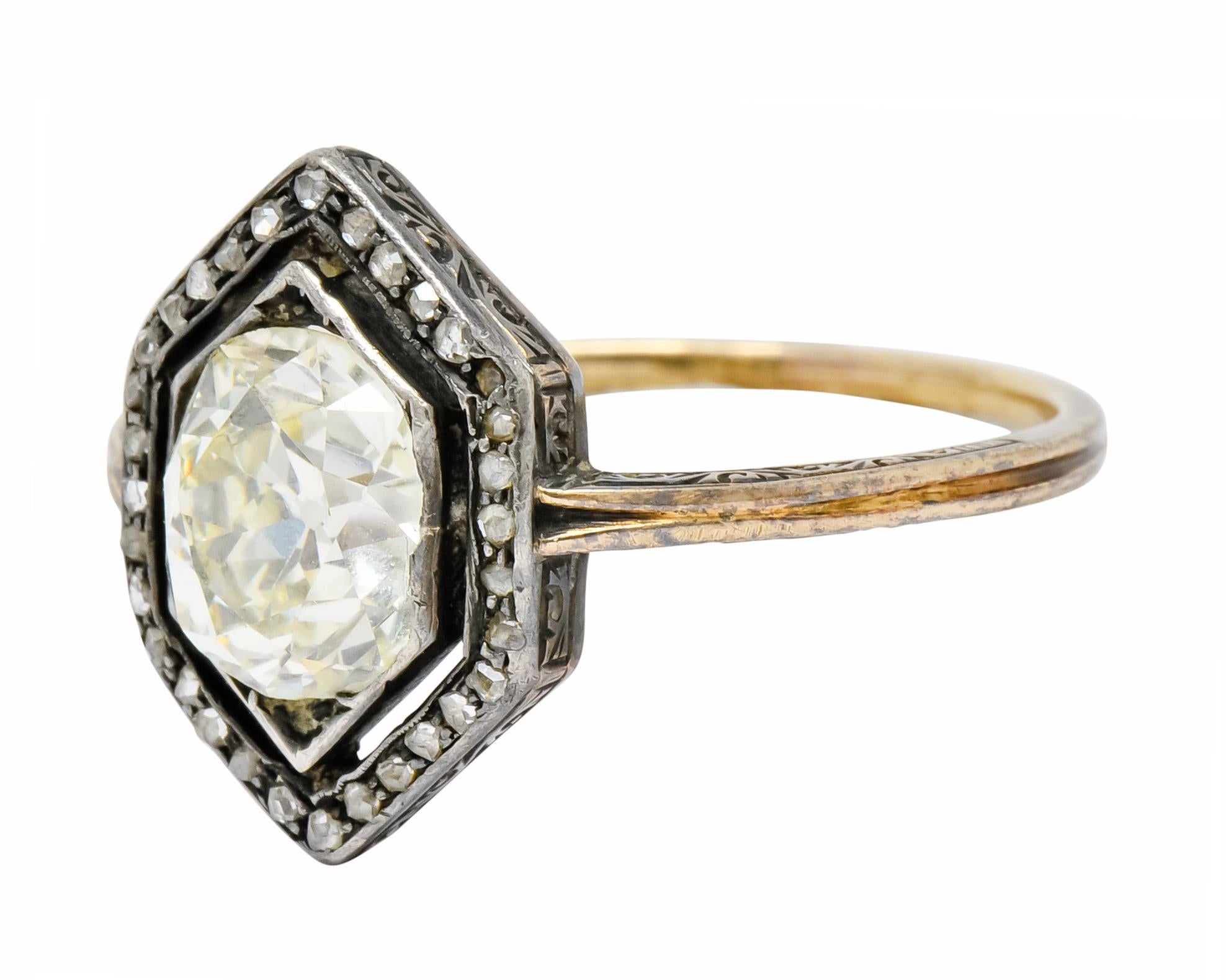 Old Mine Cut Georgian 2.00 Carat Diamond Silver-Topped 14 Karat Gold Engagement Ring, 1800