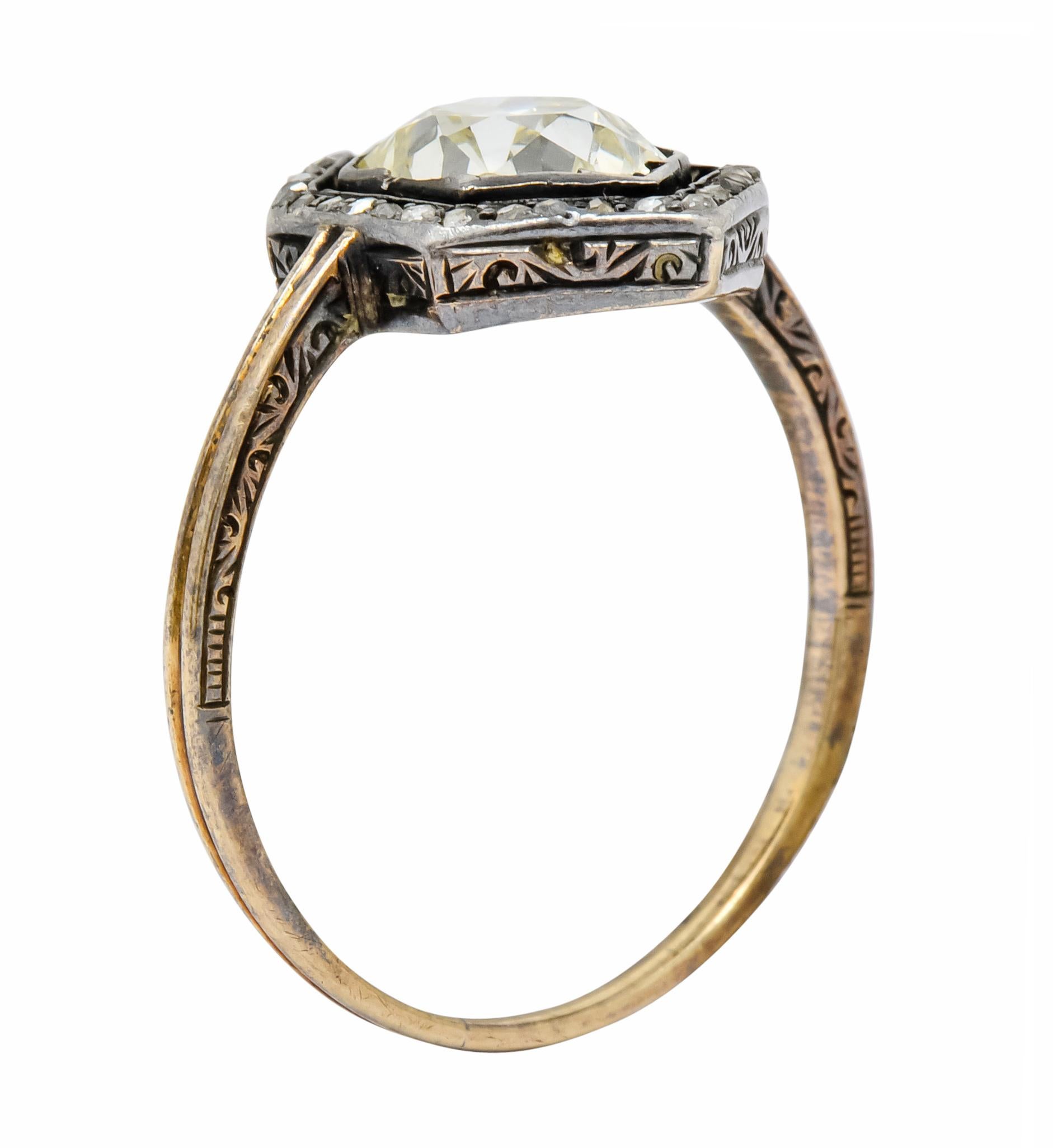 Women's or Men's Georgian 2.00 Carat Diamond Silver-Topped 14 Karat Gold Engagement Ring, 1800