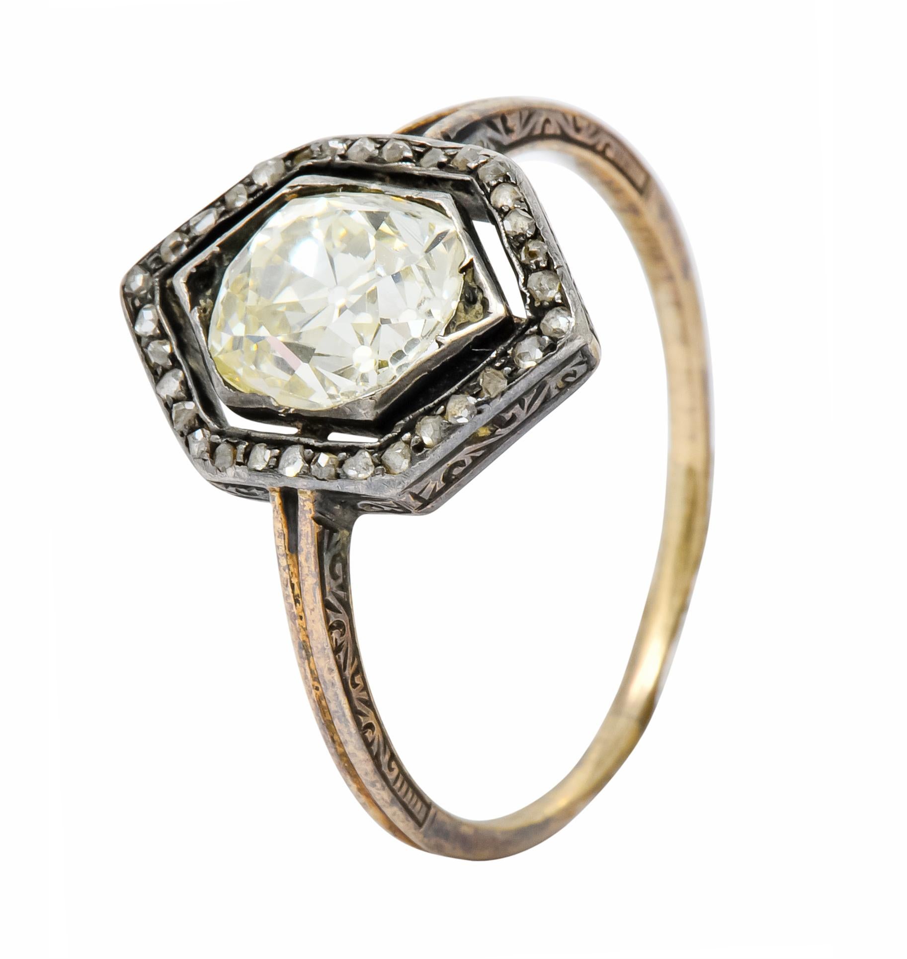Georgian 2.00 Carat Diamond Silver-Topped 14 Karat Gold Engagement Ring, 1800 1