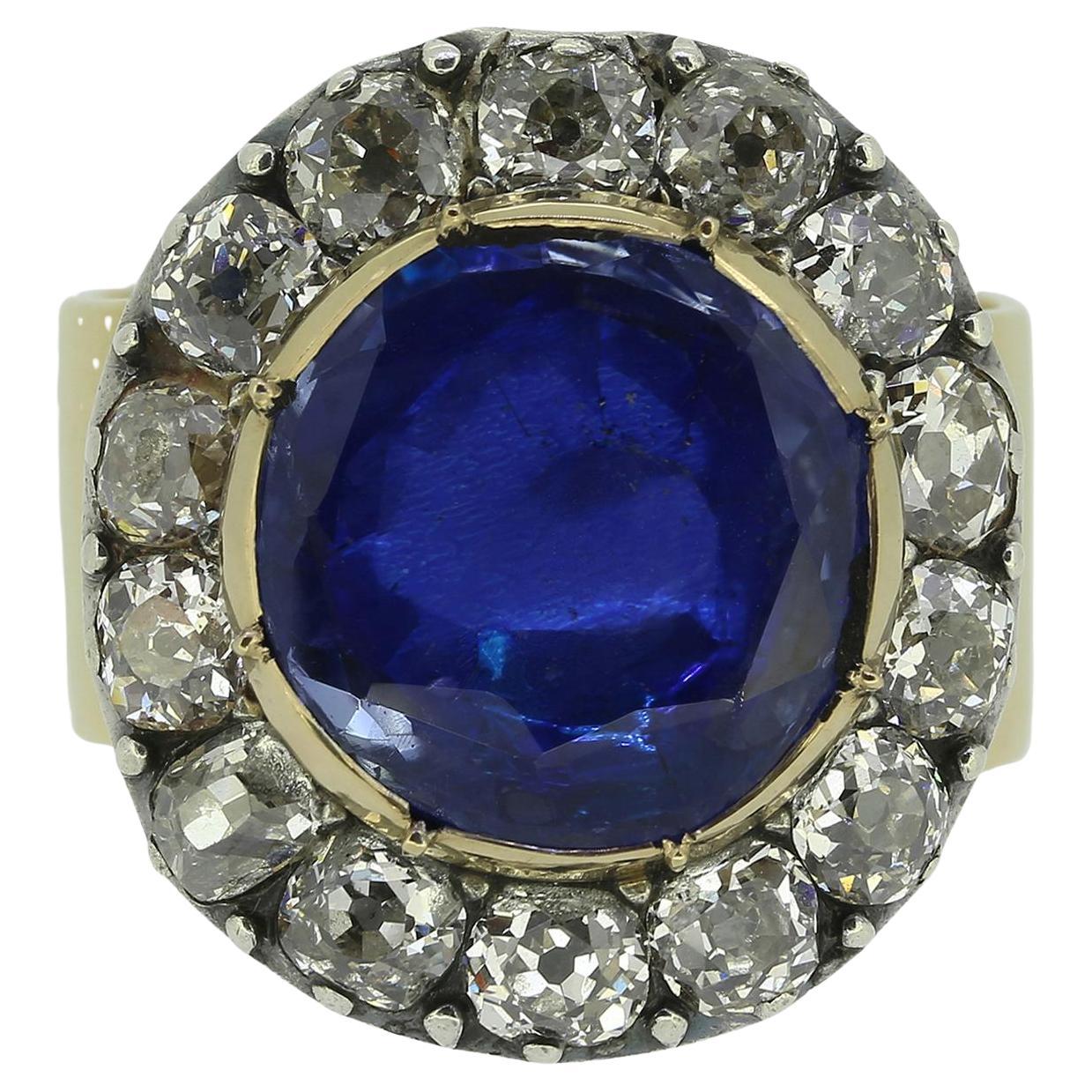 Anello georgiano con zaffiro e diamante a grappolo da 2,00 carati