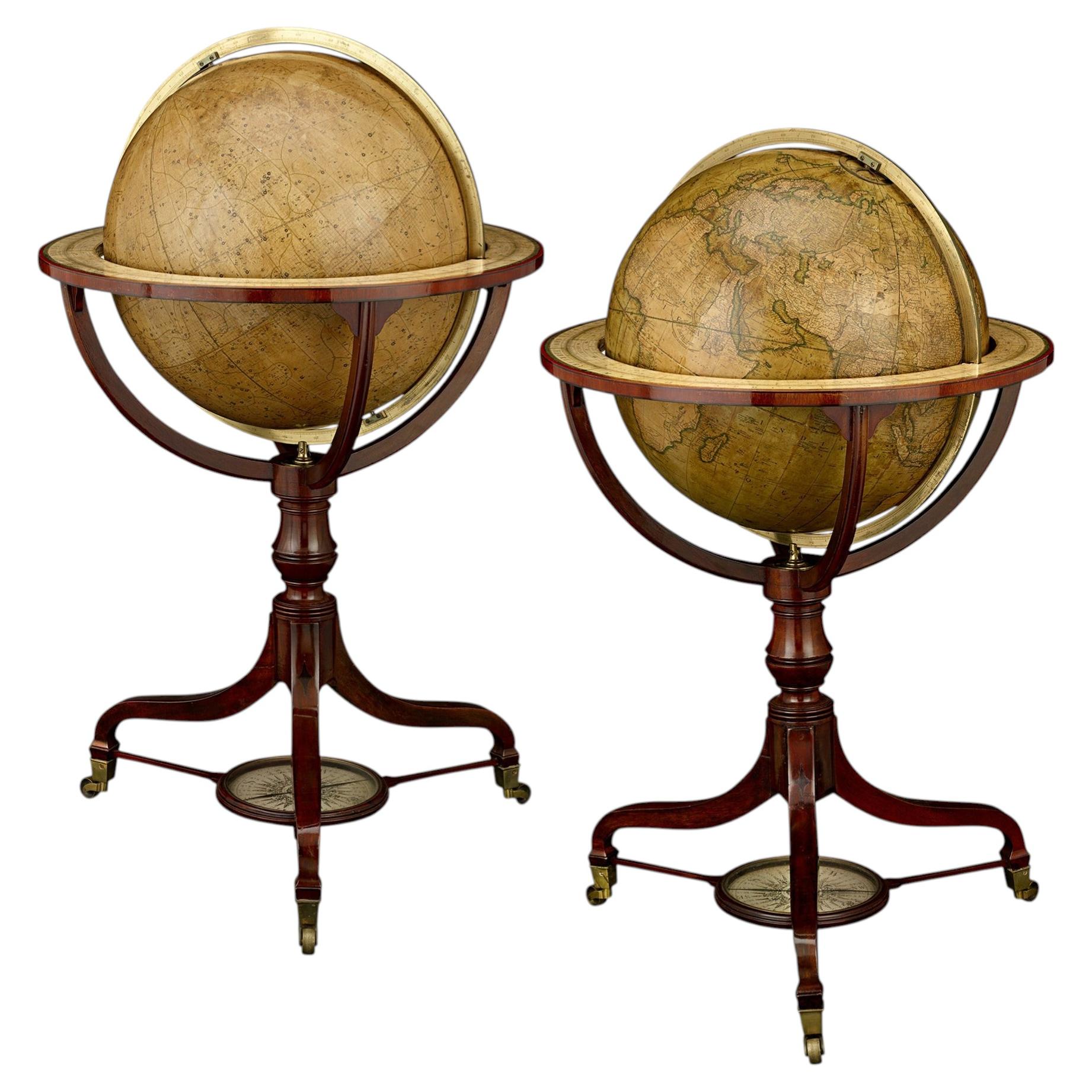 Globi terrestri e celesti da pavimento georgiani da 21 pollici di J. W. Cary’s