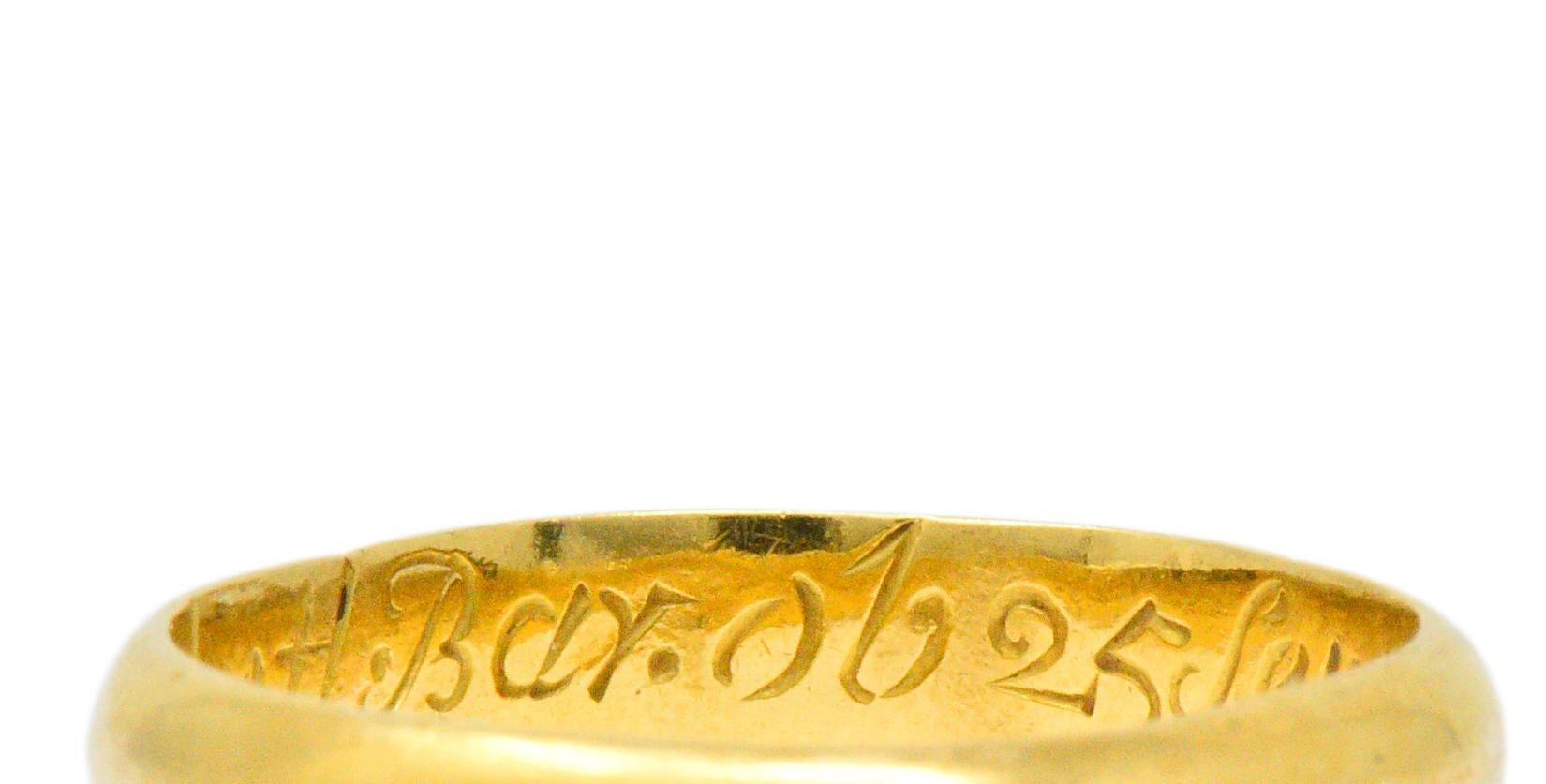Georgian 22 Karat Gold Memento Mori Skull Unisex Band Ring In Good Condition In Philadelphia, PA