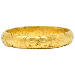 Georgian 22 Karat Gold Memento Mori Skull Unisex Band Ring