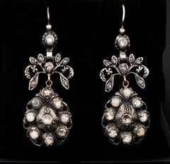 Georgian 2.20 Ct Rose Cut Diamond 1790 Girandoles Drop Earrings