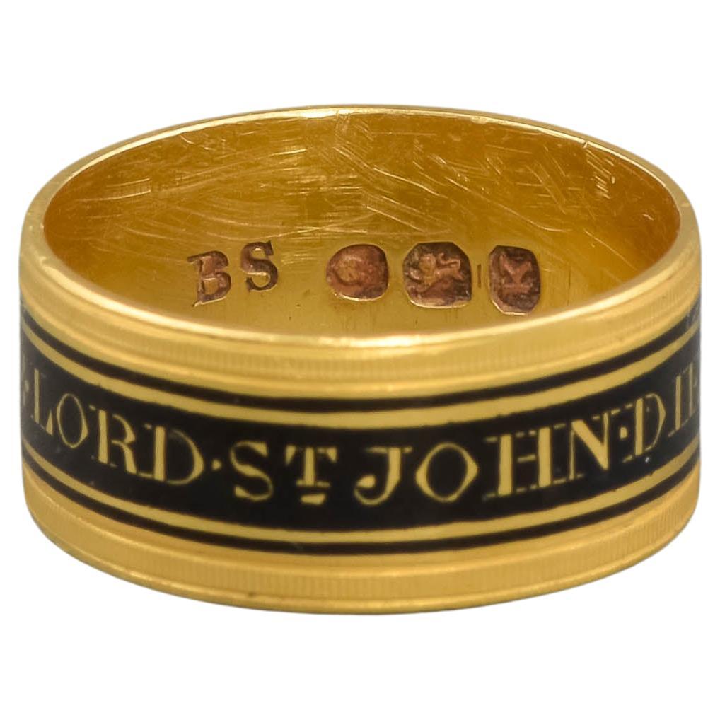 Georgian 22K Enamel Memorial Ring for Lord St. John, 1805, Important Maker For Sale 2