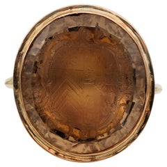 Georgian 24.00 Ct Citrine Coat of Arms Seal Ring
