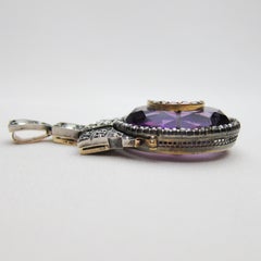 Georgian 29.71 Carat Amethyst Handmade Pendant with Diamond Crescent Moon