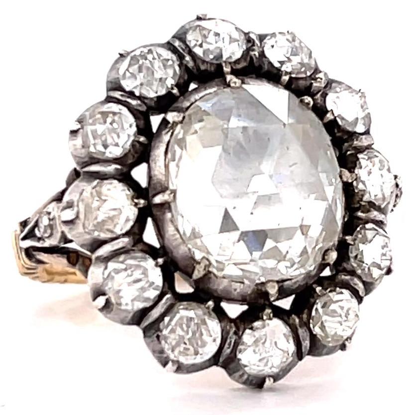 Georgianischer Dutch Revival Gold-Cluster-Ring mit Diamant im Rosenschliff für Damen oder Herren