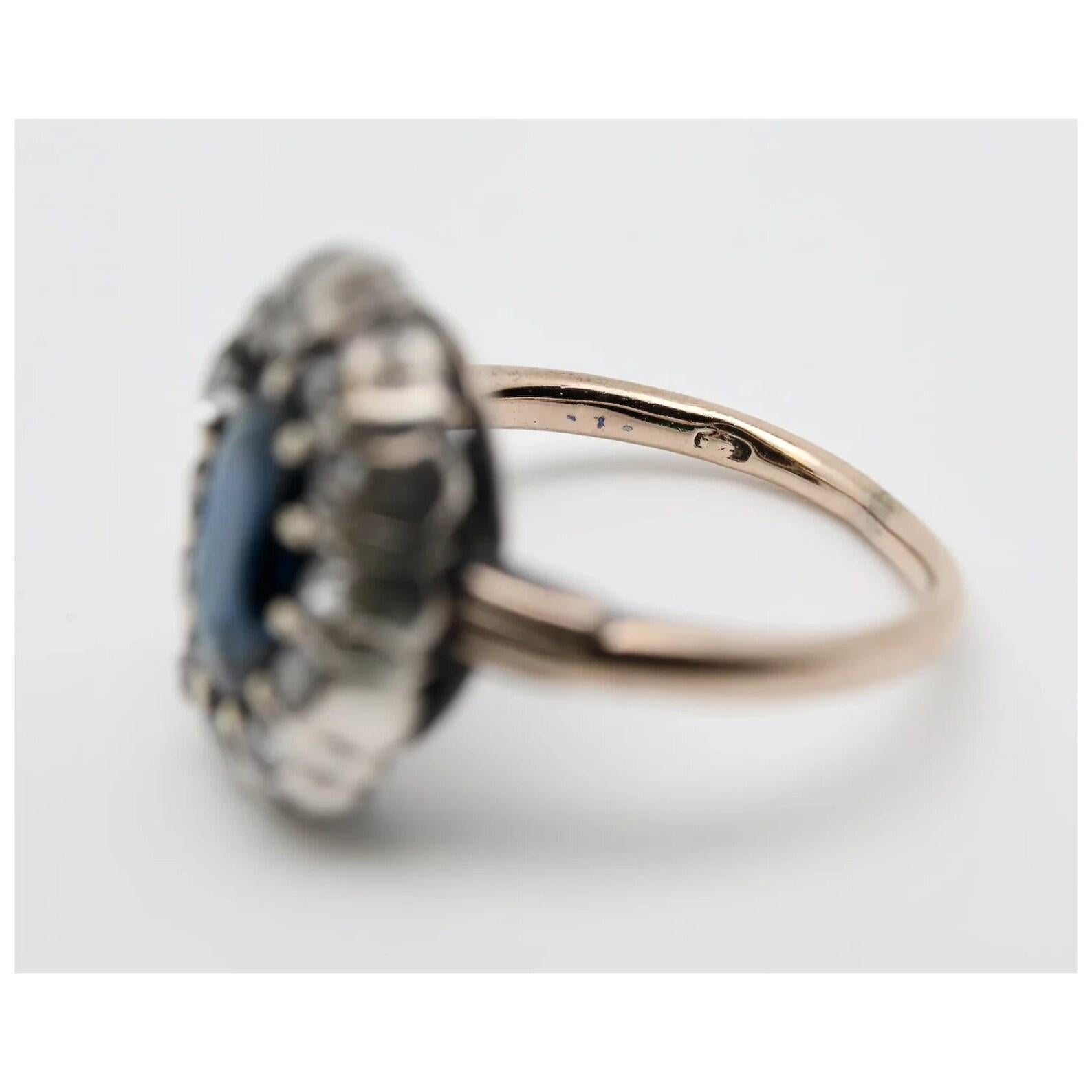 Women's Georgian 3.10 Carat Sapphire & Rose Cut Diamond Halo Engagement Ring For Sale