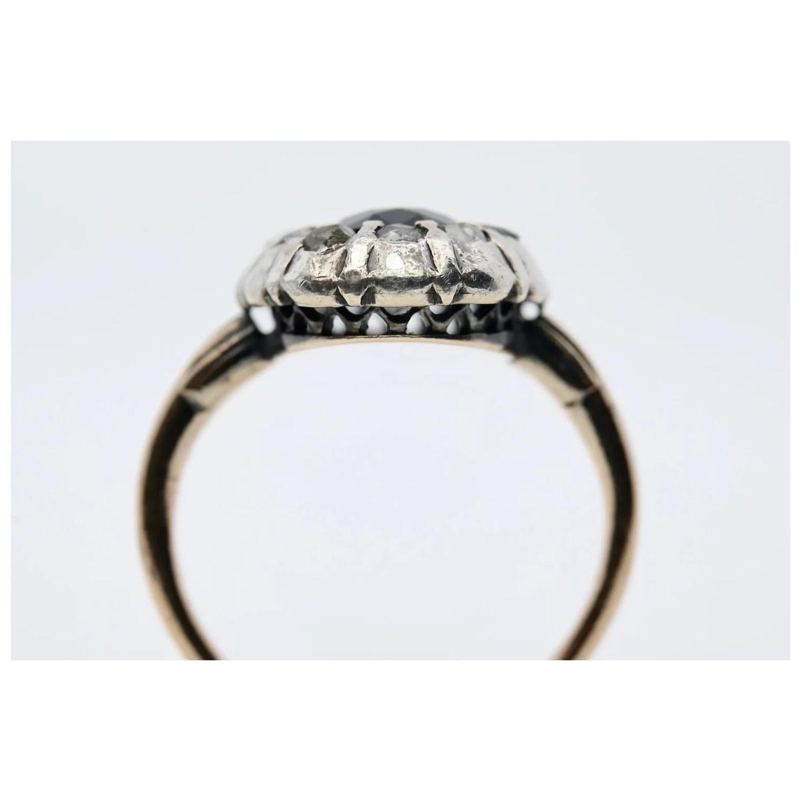 Georgian 3.10 Carat Sapphire & Rose Cut Diamond Halo Engagement Ring For Sale 1