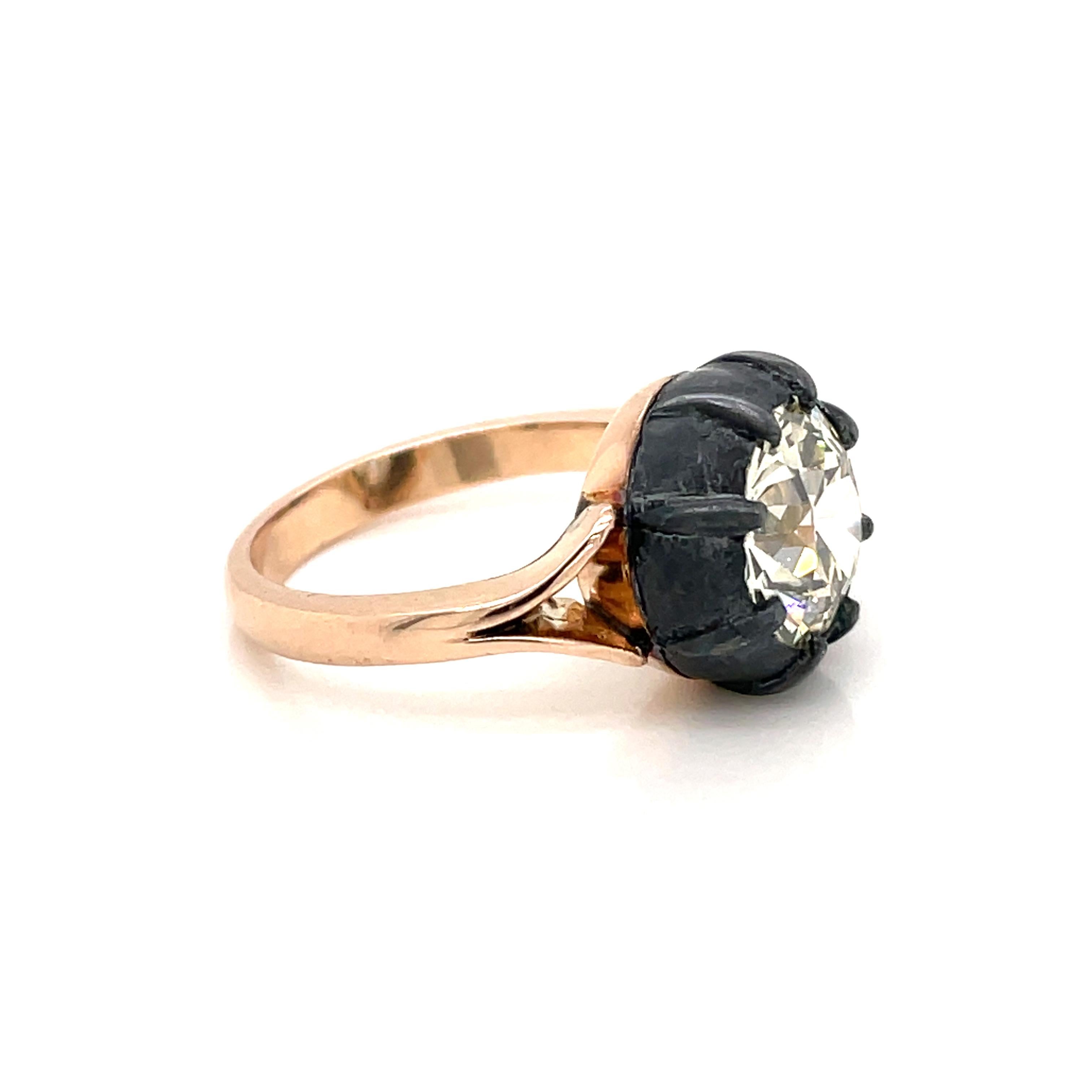 Georgian Style 3.40 Carat Old Mine Diamond Button Back Ring 2