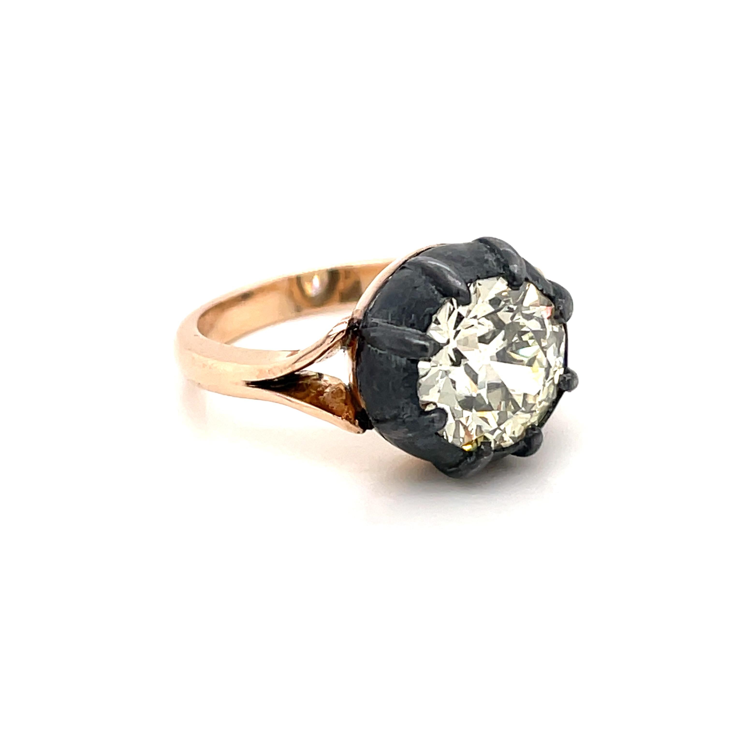 Georgian Style 3.40 Carat Old Mine Diamond Button Back Ring 1