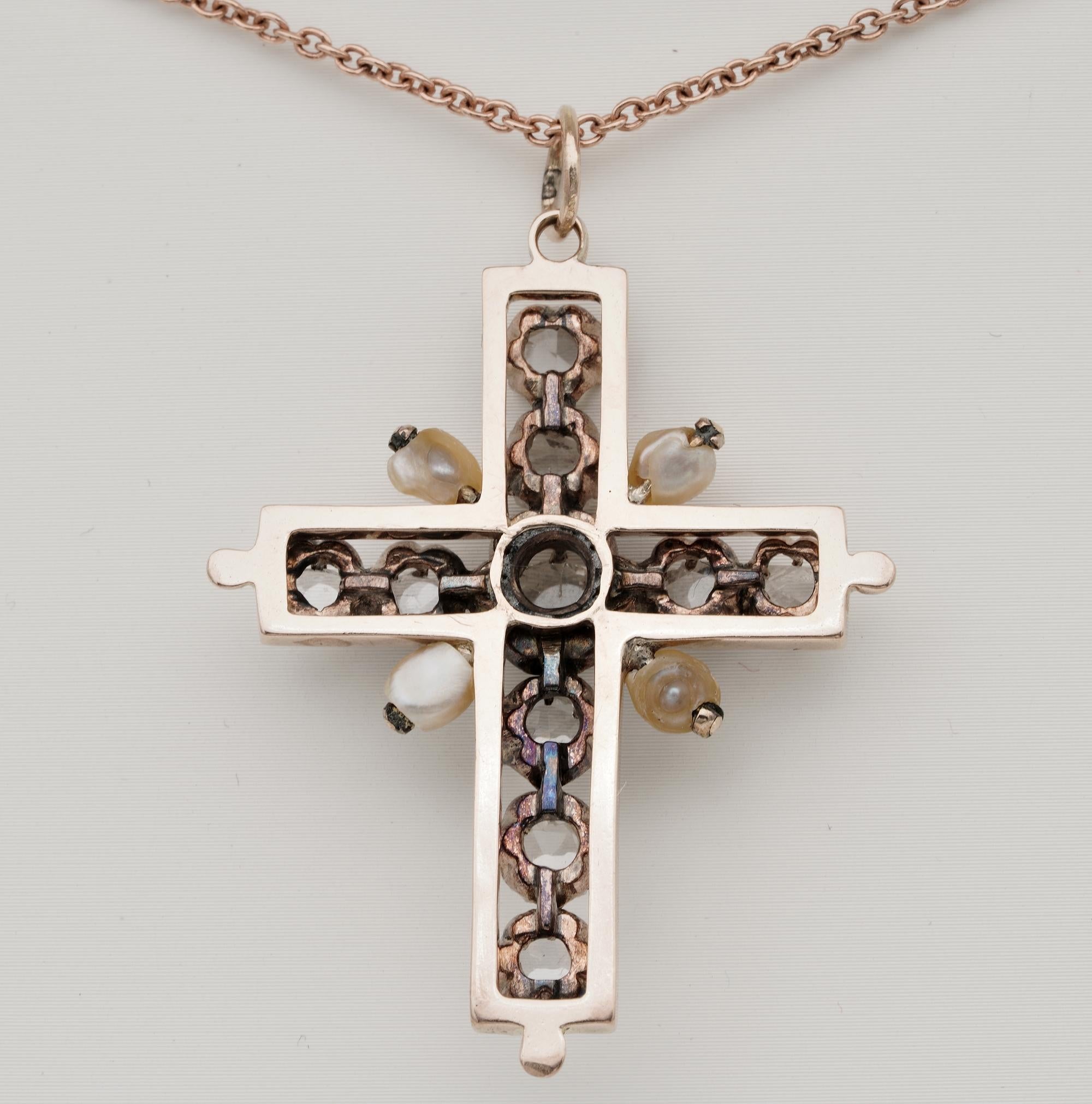 Georgian 3.50 Ct Rose Cut Diamond Enamel Latin Cross For Sale 3