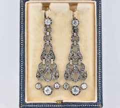 Georgian 4.50 Ct Diamond Long Pendant Earrings 18 KT/silver