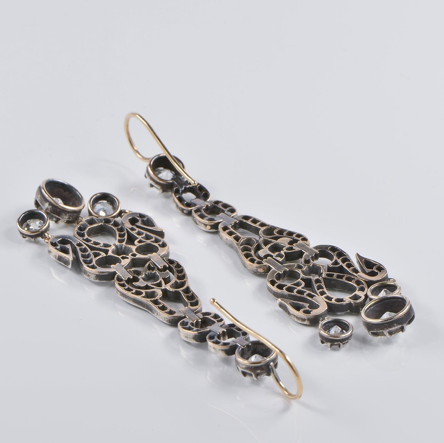 Women's Georgian 4.50 Ct Diamond Long Pendant Earrings 18 KT/silver For Sale