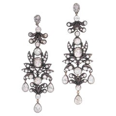 Boucles d'oreilles girandoles géorgiennes en diamants taille rose de 5,50 carats au total