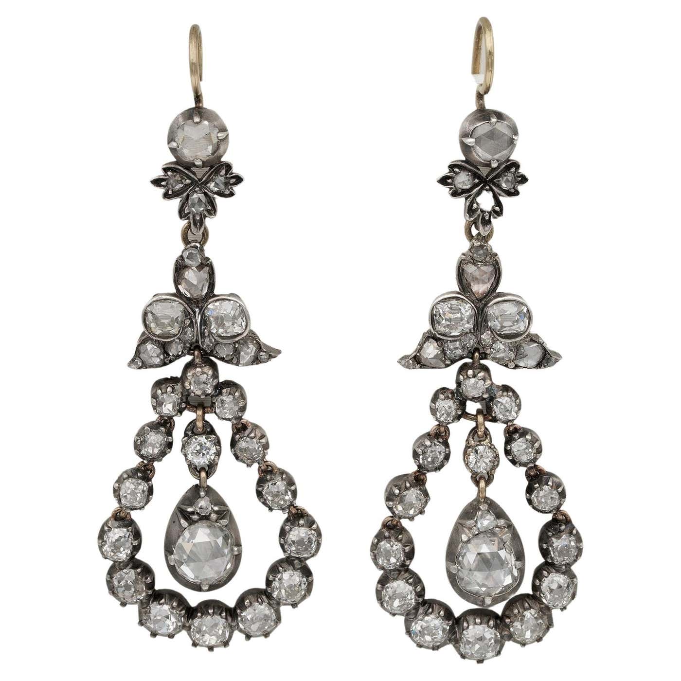 Georgian 5.50 CT Diamond Drop Earrings For Sale at 1stDibs