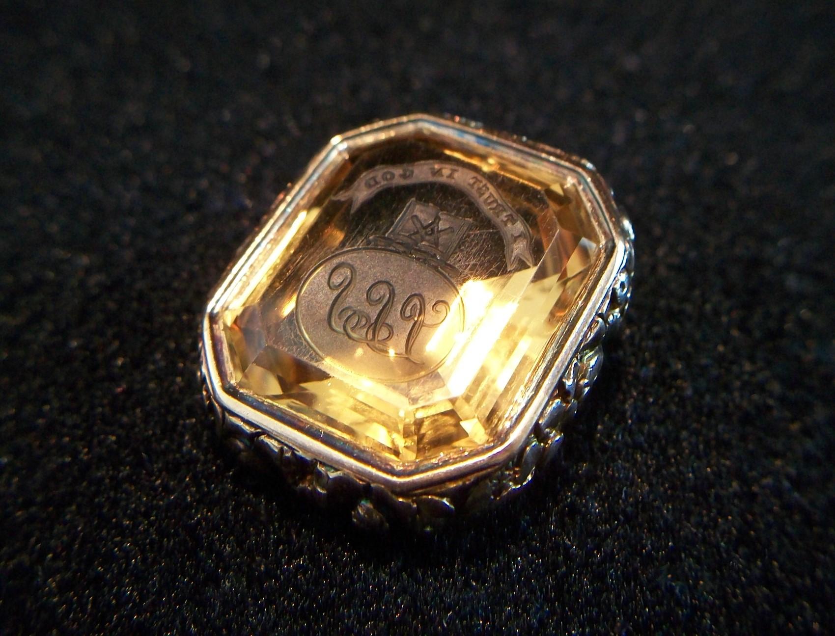 Georgian 56 Carat Carved Citrine Fob Pendant - Gold Repoussé Frame - Circa 1830 For Sale 3